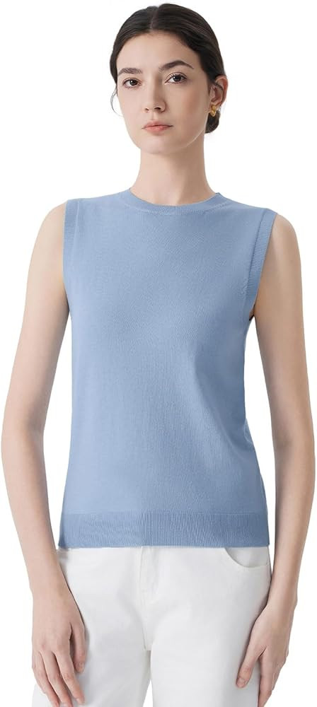 SUUKSESS Women Silk Cashmere Blend Crew Neck Sweater Vests Sleeveless Tank Tops | Amazon (US)