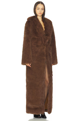 Lovers and Friends x Christina Elezaj Vincent Faux Fur Coat in Golden Brown from Revolve.com | Revolve Clothing (Global)