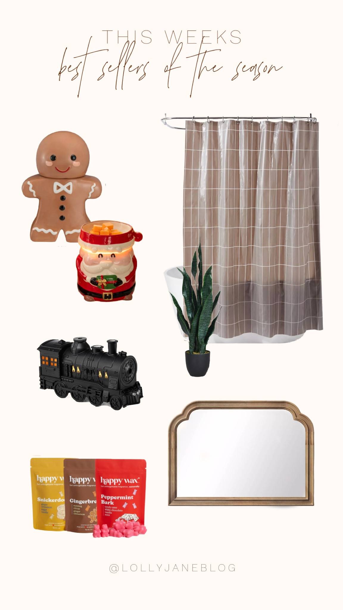 🎄✨ Ready to add some festive flair to your home? These best-sellers are perfect for making your space merry and bright this holiday season! 🏠🎁

🛁 Upgrade your bathroom with a cute shower curtain.
🎅 Set the mood with Christmas-themed wax melts and a vintage Santa wax melter.
🍪 Fill your kitchen with holiday cheer with a gingerbread man cookie jar.
🌿 Bring nature indoors with a fake tiger plant – no green thumb needed!
💫 Add elegance with a stunning mirror and bring the magic of the holidays to life with a Polar Express diffuser.

Shop these must-haves today and transform your home into a winter wonderland! ✨ #HolidayDecor #BestSellers #FestiveVibes #HomeStyle #ChristmasCheer #WalmartFinds

#LTKHoliday #LTKSeasonal #LTKGiftGuide