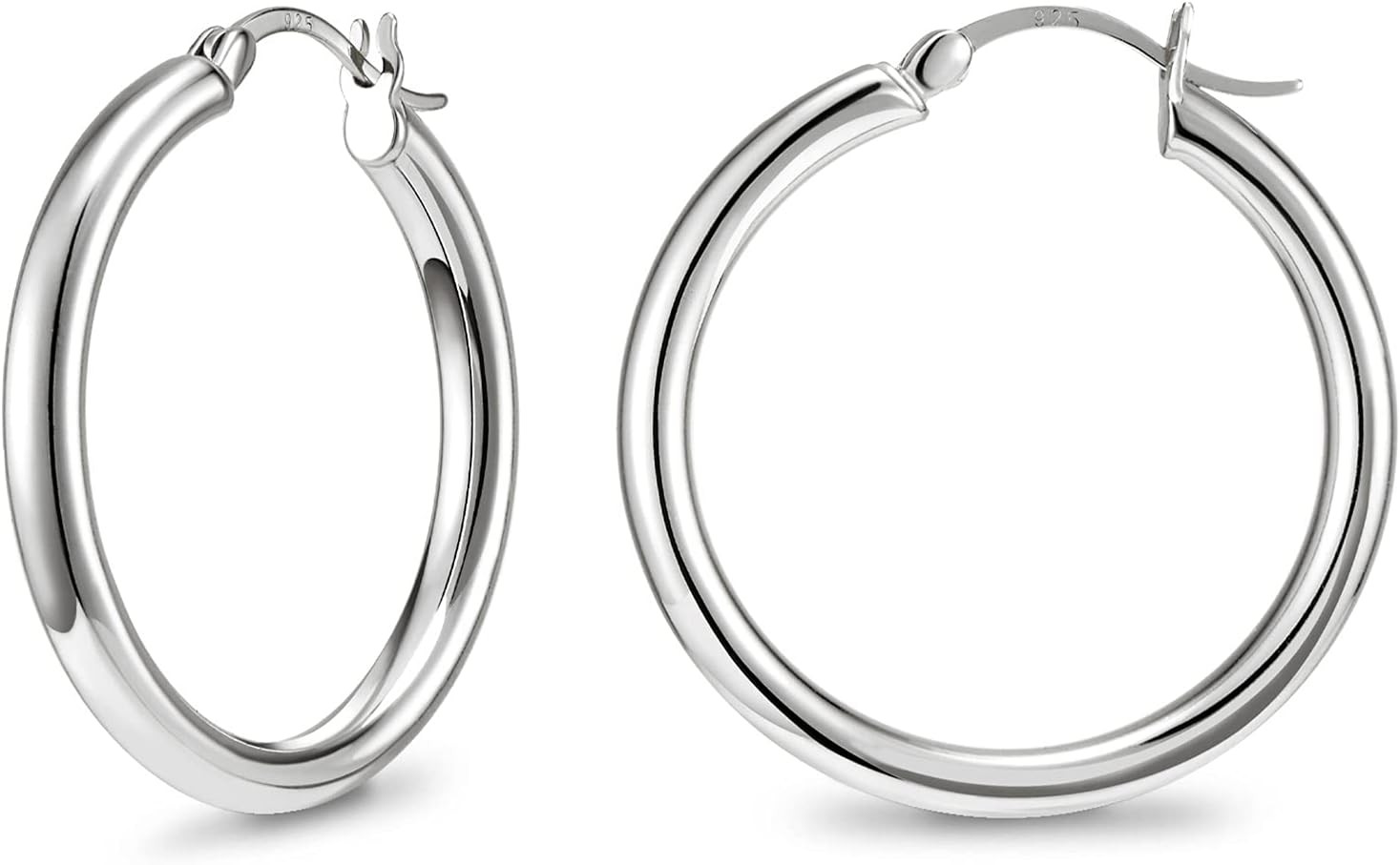 SWEETV 925 Sterling Silver Post Hoop Earrings-Chunky Huggie Earrings for Women, Diameter 25/30/40/50MM | Amazon (US)