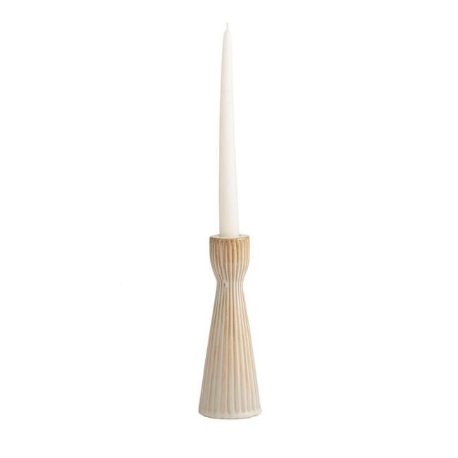 Large Ivory Ribbed Ceramic Taper Candleholder | World Market