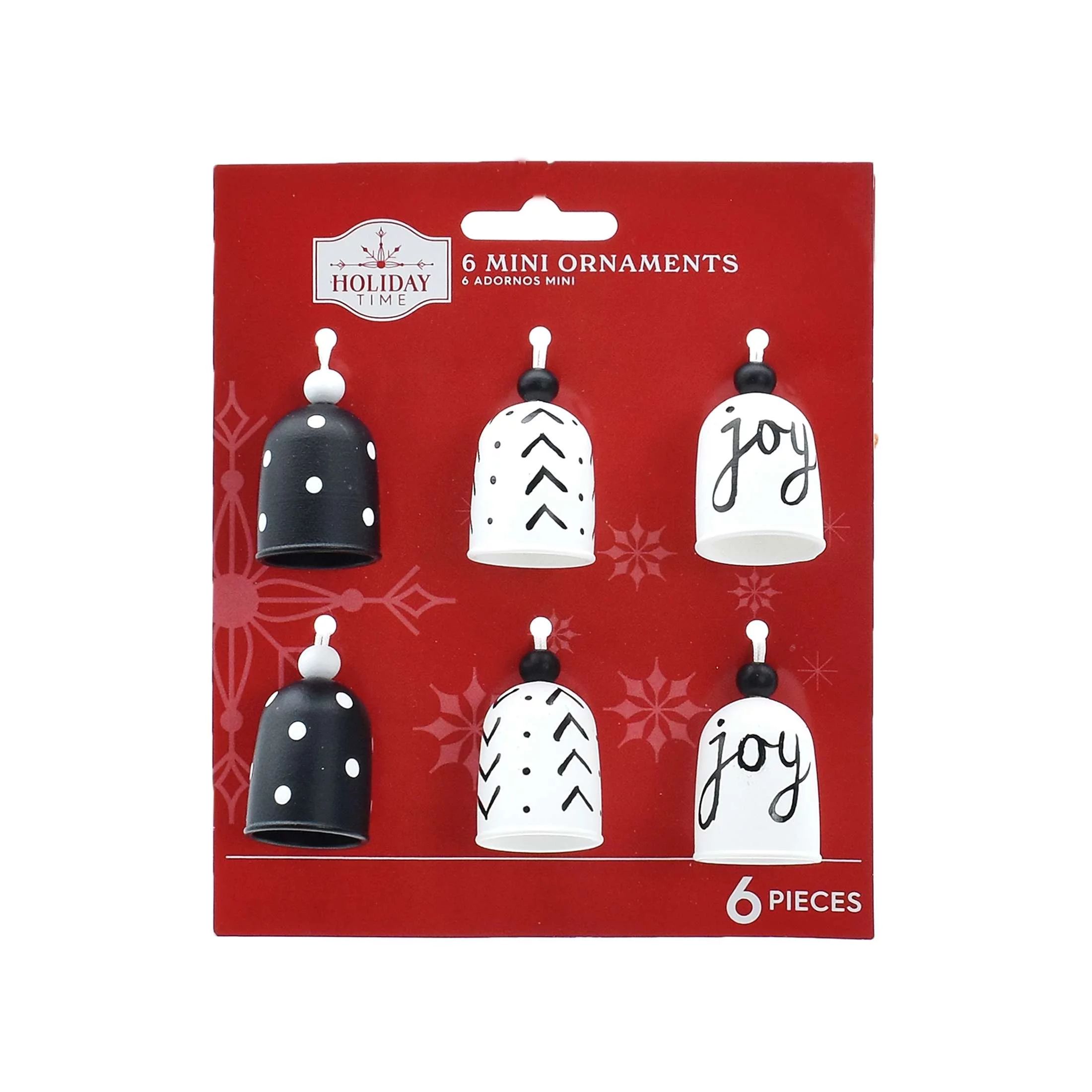 Modern Merry Mini White and Black Bell Ornament, 6 Count, by Holiday Time | Walmart (US)