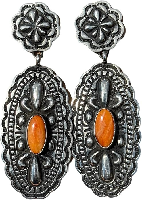 Navajo 925 Sterling Silver Orange Spiny Oyster Handmade Earrings T O White | Amazon (US)