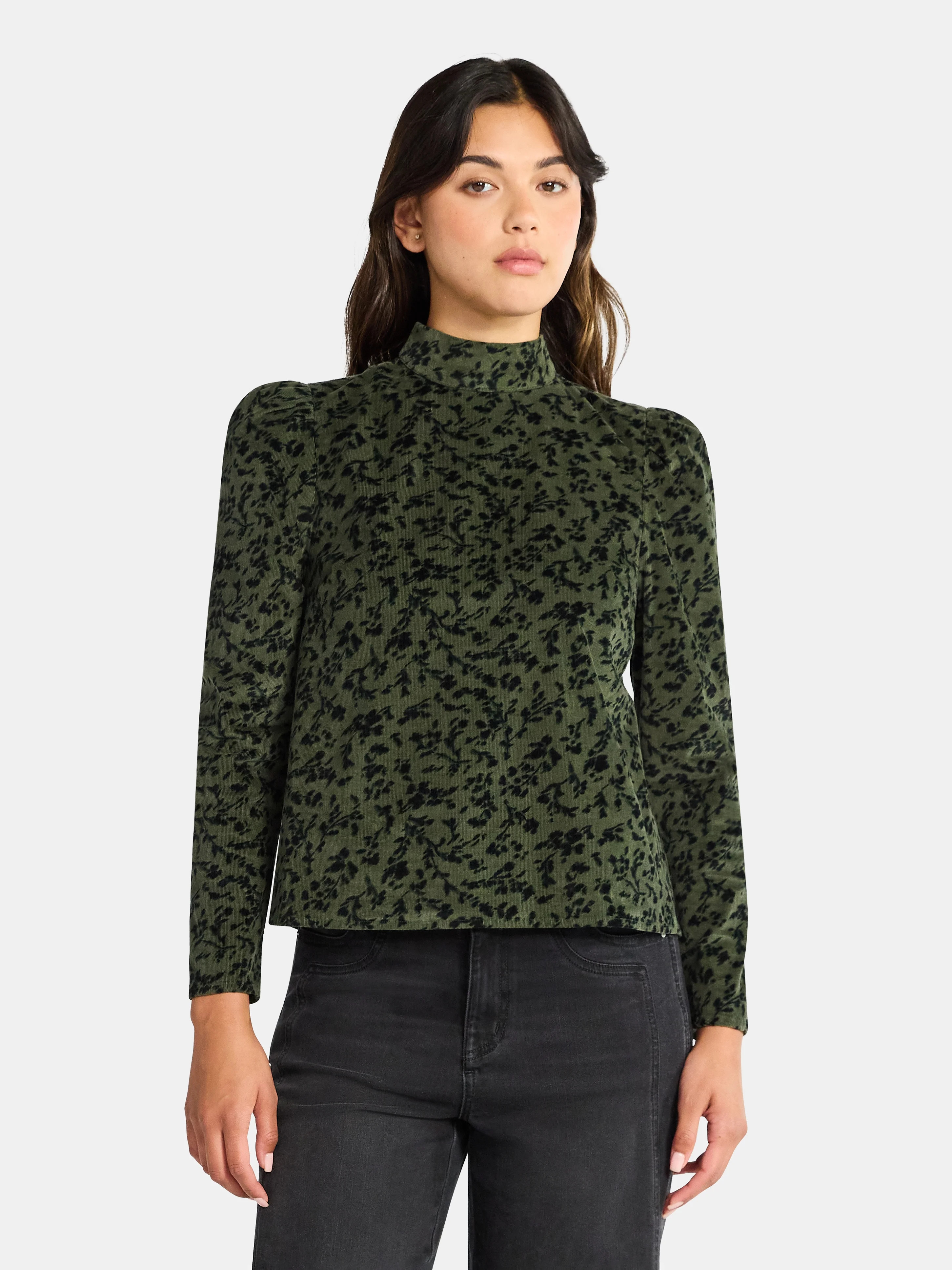 Time and Tru Women's Tie Back Corduroy Top with Long Sleeves, Sizes XS-XXXL | Walmart (US)