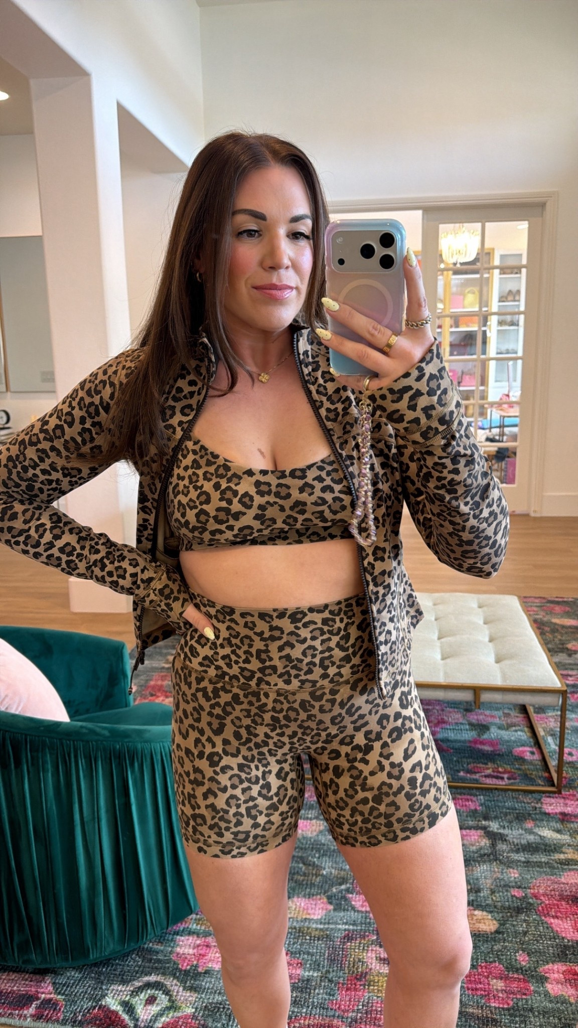curvy midsize fitness workout look! obsessed with the new leopard print from lululemon. in the size 10 in cropped jacket, size 8 in shorts, and size 12 in bra 

#LTKfitnessgoals #LTKMidsize #LTKActive