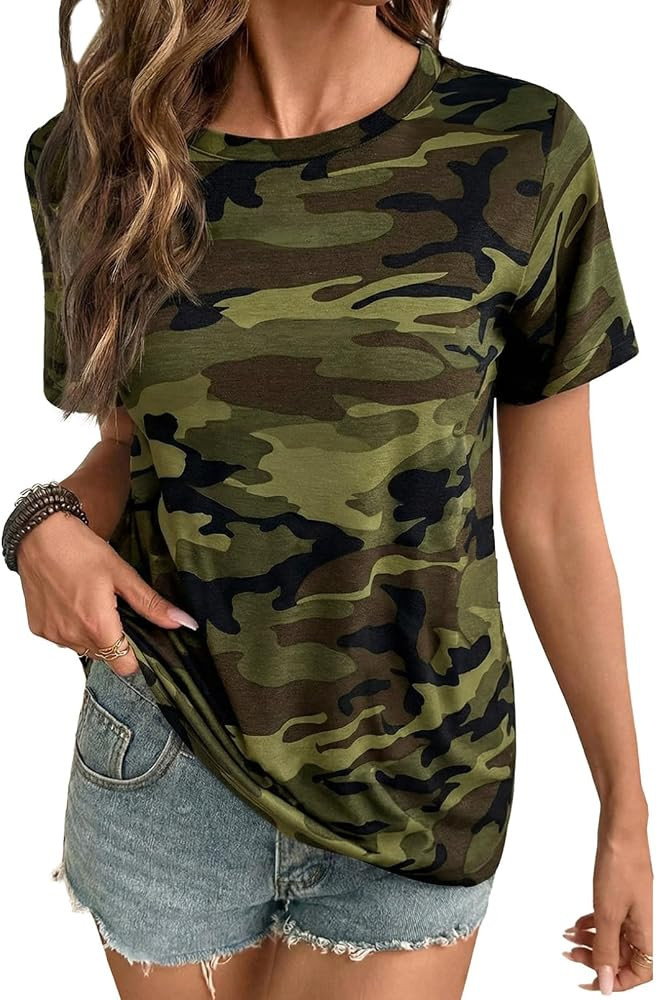 EVALESS Women Graphic Print Short Sleeve Shirts Casual Tees | Amazon (US)