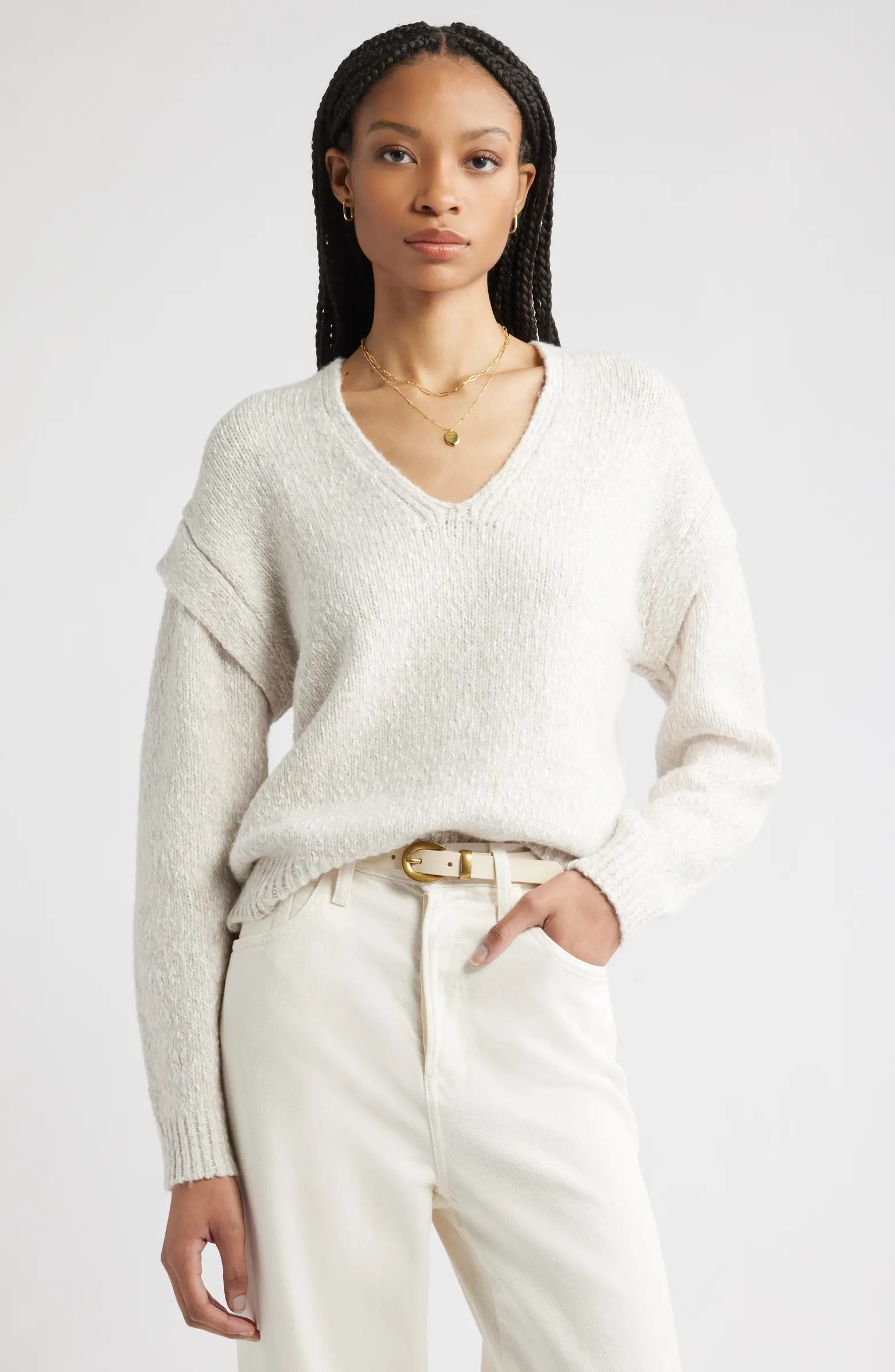 Nordstrom Marled Cotton & Wool Blend V-Neck Sweater | Nordstrom | Nordstrom