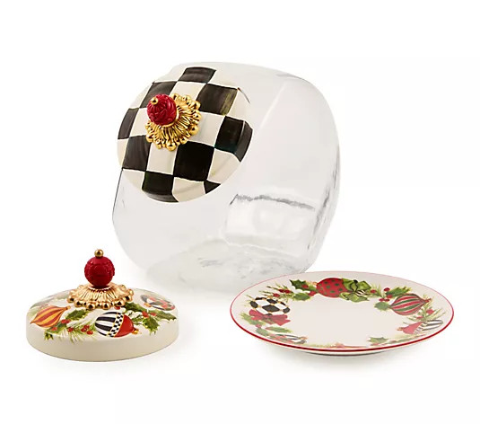 MacKenzie- Childs Cookie Jar Lid and Plate Set - QVC.com | QVC