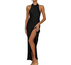 Satin Silk Halter Tie Neck Maxi Formal Dresses for Women- Open Back Twist Ruched Slit Midi Cocktail  | Amazon (US)