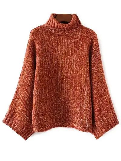 Turtle Neck Marled Batwing Sweater | Rosegal US