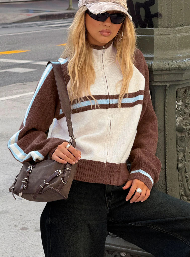 Lexanne Zip Through Knit Jumper Cream Multi | Princess Polly US
