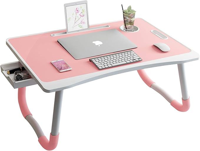 Home Laptop Desk with Storage Drawer, Foldable Lap Desk Bed Table Tray with Cup Holder and Tablet... | Amazon (US)