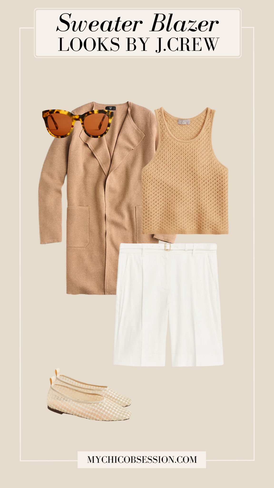 Style the J.Crew sweater blazer for a warm climate this fall. Pair a cashmere tank top with pleated dress shorts, add mesh ballet flats, and finish things off with a chic pair of sunglasses.

#LTKStyleTip #LTKShoeCrush #LTKSeasonal