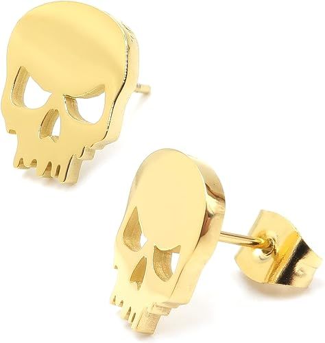 Steelmeup Stainless Steel Skull Silhouette Post Black Gold Color Stud Earrings | Amazon (US)