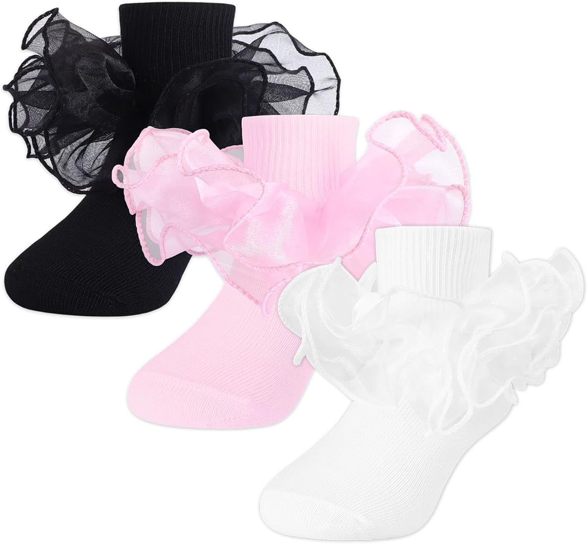 Witwot Toddler Girl Socks with Big Ruffle Lace Frilly Turn Cuff Dress Socks | Amazon (US)