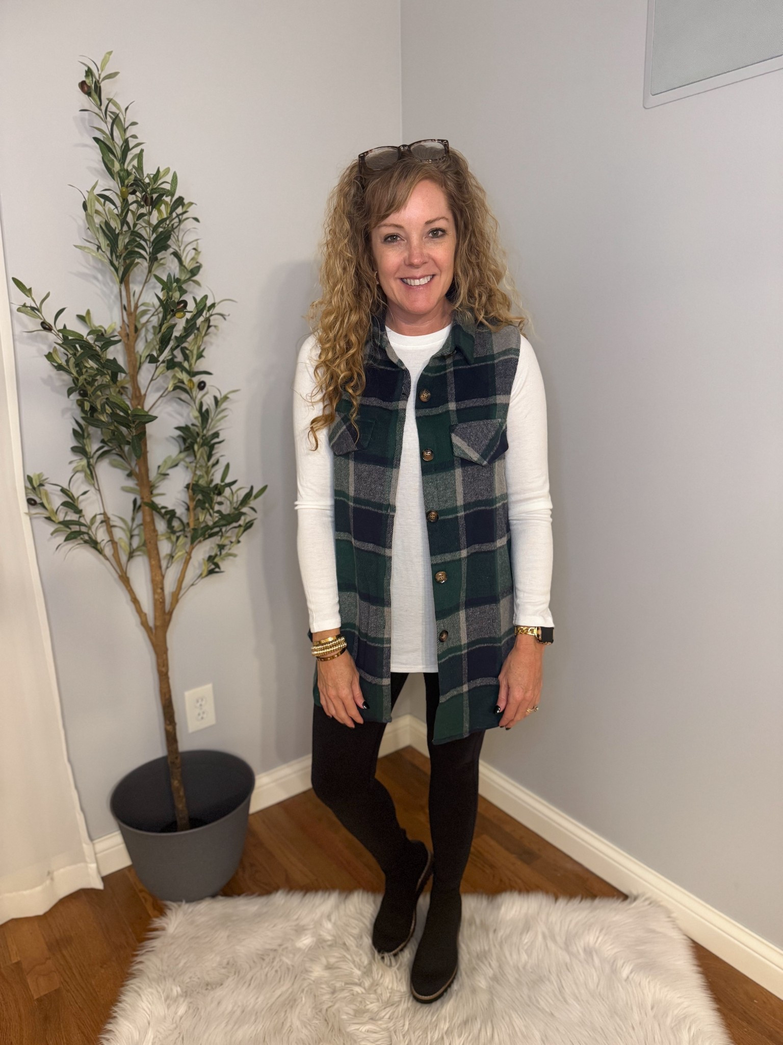 Amazon outfit / thanksgiving outfit / fall outfit / fall fashion / winter outfit 

Vest- small 
Tee- small
Leggings- small, 25”
Boots- size 8, run a little big so may want to size down .5 size  

#LTKOver40 #LTKSeasonal #LTKFindsUnder50