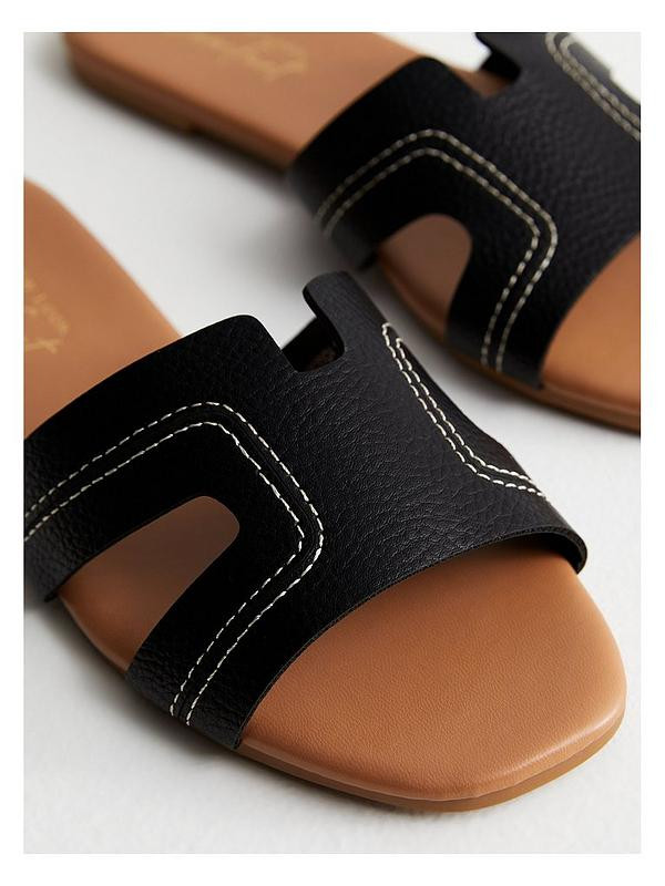 Black Leather-Look Sliders | Very (UK)