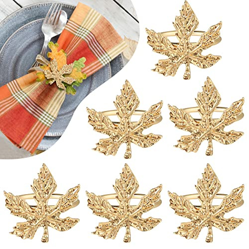 KESOTE Fall Napkin Rings Set of 6 Thanksgiving Napkin Rings, Maple Napkin Ring Holders for Formal... | Amazon (US)