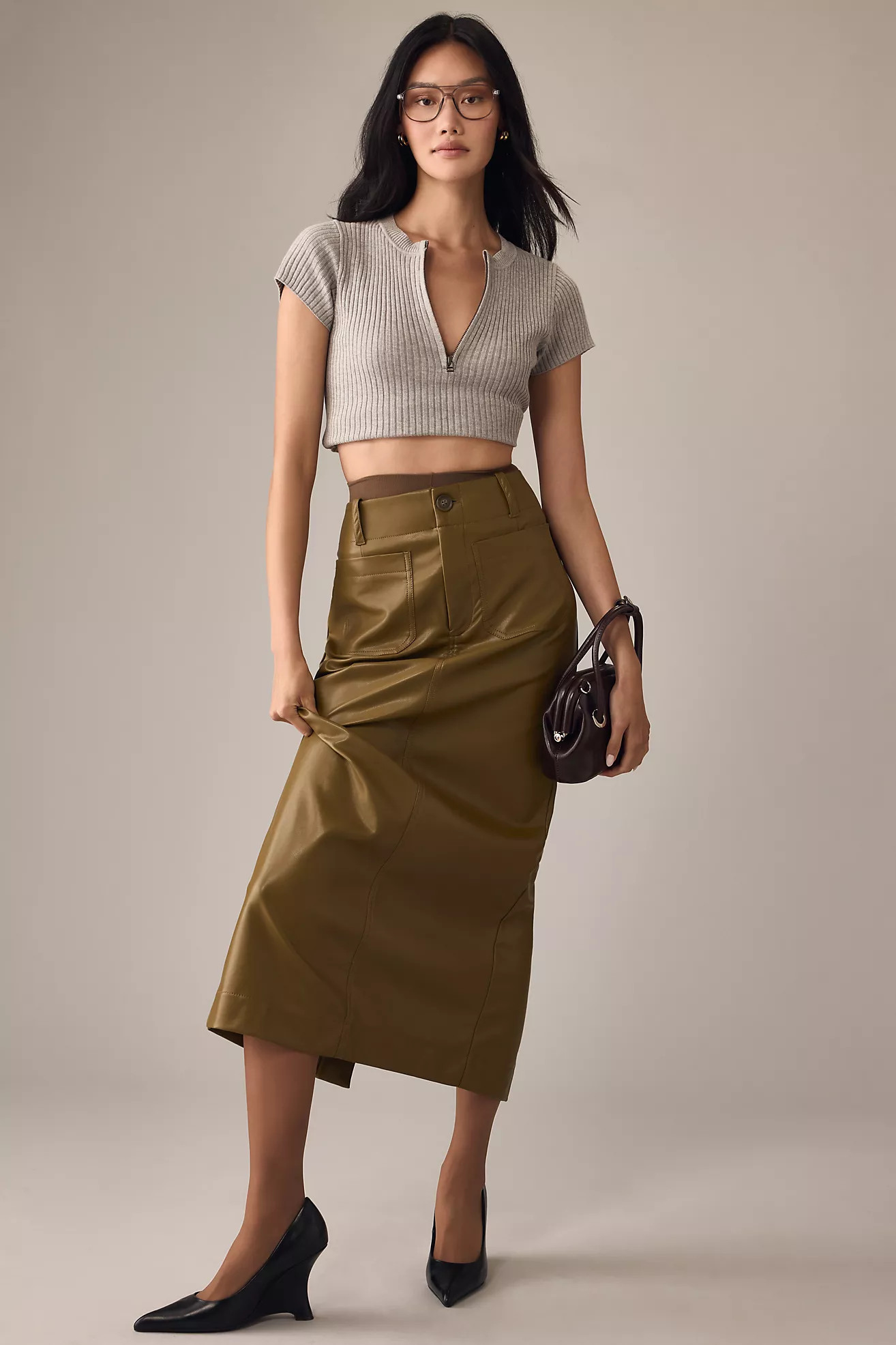 The Colette Faux Leather Maxi Skirt by Maeve | Anthropologie (US)