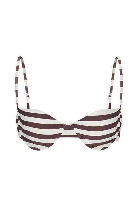 The Balconette Underwire Bikini Top in Espresso Even Stripes | Over The Moon