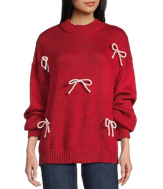 Mock Neck Bow Detail Long Sleeve Sweater | Dillard's