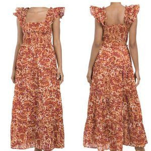 HOUSE OF HARLOW Zoey Smocked Ruffle Tiered Maxi Dress XS Orange Red | Poshmark