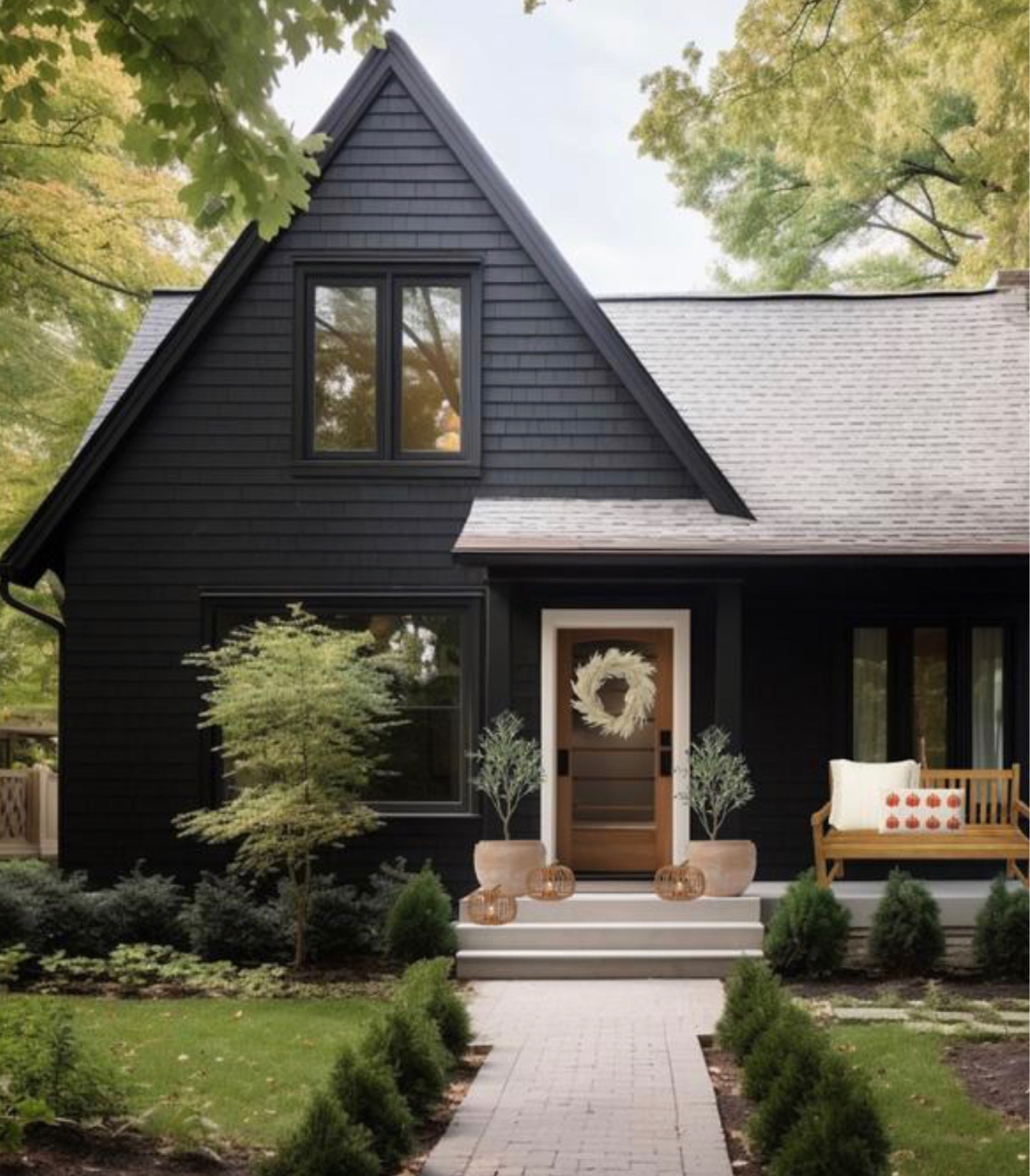 Perfectly styled fall front porch 🍁 

Pumpkins, fall pillows, fall wreath, AI, black home, fall decor, fall ideas 

#LTKSeasonal #LTKfindsunder100 #LTKHoliday