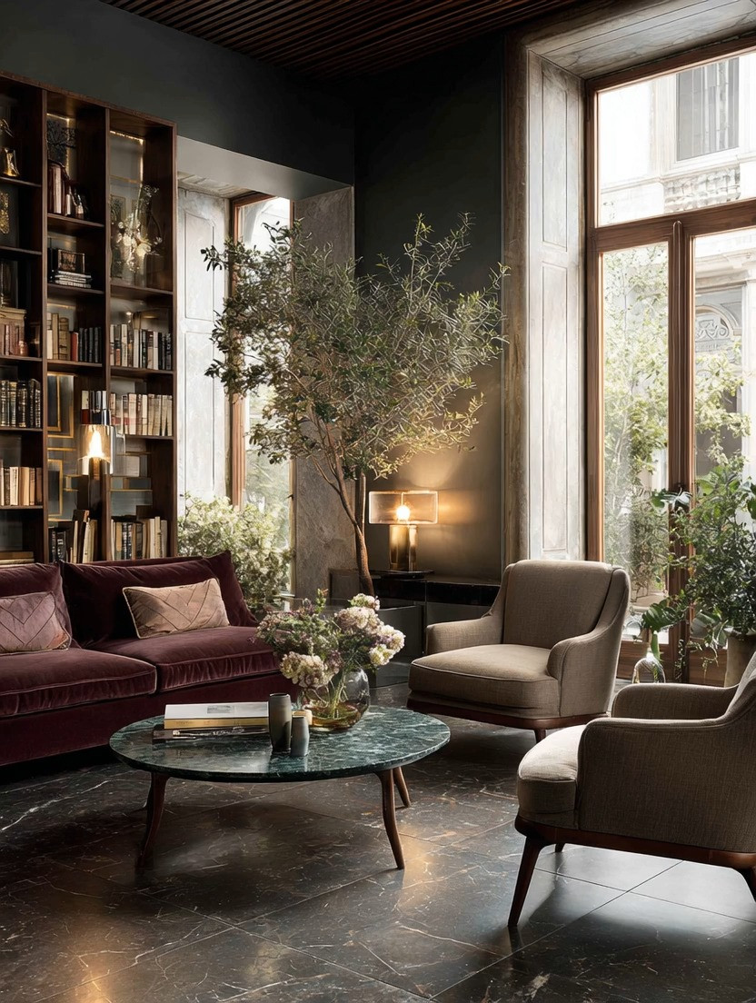 Oversized indoor trees are making a major impact in 2026—and honestly, we're here for it.

Take a moment and imagine this room without the olive tree.

The burgundy velvet sofa is beautiful. The emerald coffee table is stunning. The layered lighting creates warmth. The library shelves add character.

But something would still be missing.

Nature.

Not a small plant tucked into a corner. Not a tiny decorative accent on a shelf.

A true statement piece.

Modern homes are moving beyond small greenery and embracing oversized trees that bring presence, softness, and balance to a space. An olive tree does something few decor pieces can do—it adds height without heaviness, texture without clutter, and elegance without trying too hard.

It creates a visual bridge between architecture and nature.

In rooms filled with rich colors, dark walls, velvet textures, stone surfaces, and wood finishes, an oversized olive tree brings everything together. It softens the room, grounds the energy, and reminds us that even the most sophisticated spaces need a touch of the outdoors.

At Elegant & Driven, we believe every room needs something living.

And if you're going to add greenery, make it impactful.

🌿 Oversized olive tree
🌿 Rich velvet seating
🌿 Layered lighting
🌿 Natural balance

Because sometimes the piece that completes a room isn't furniture at all.

It's a tree.

#IndoorTrees #ElegantAndDriven #OliveTreeDecor #HomeDecor #StatementPieces 

 #LTKHome