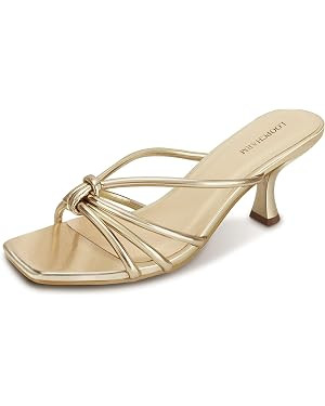 Women's Strappy Square Open Toe Kitten Heels Sandals Knotted Design Summer Fashion Slip On Mule S... | Amazon (US)