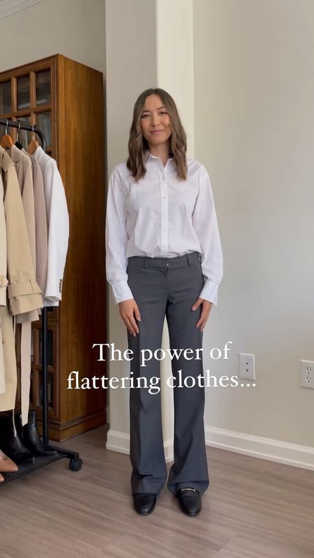 Make your clothes work for you, not the other way around. In the first outfit, the clothing did not compliment my frame. The blouse had too much fabric bunching up. That paired with the low rise pants emphasized my top and shortened by legs. In the second look, a fitted crewneck top with high waisted pants provides a more complimentary silhouette —slimming my upper body and elongating my legs. Adding the belt helps provides a point of interest at the waist. 

Let me know if you would like to see more of these posts breaking down outfits! Outfit details linked in my LTK [including similar trousers I found for $50 with an inseam alterations option!] 

#LTKunder100 #LTKworkwear #LTKstyletip
