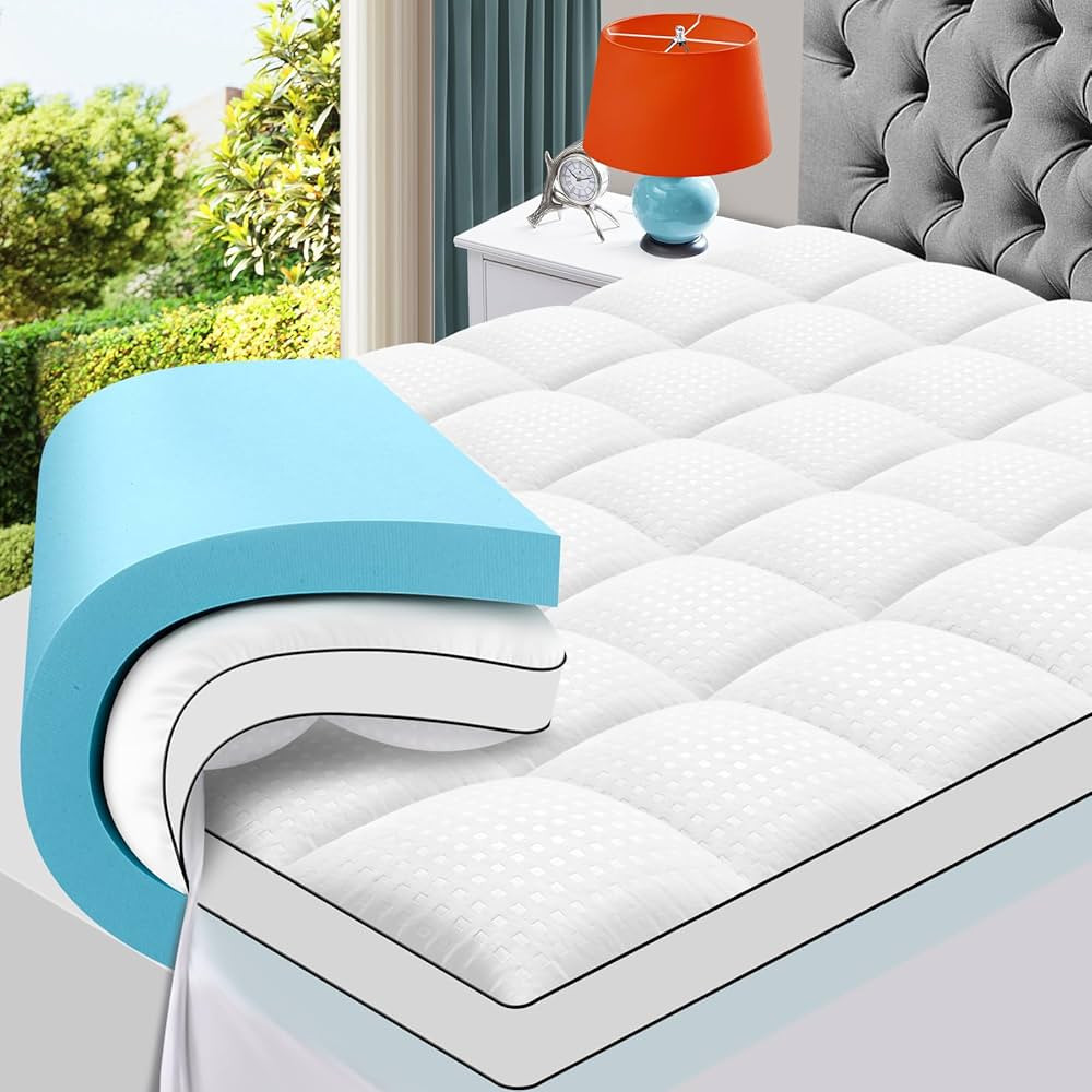 MASVIS King Size Dual Layer 4 Inch Memory Foam Mattress Topper, 2 Inch Gel Memory Foam and 2 Inch... | Amazon (US)