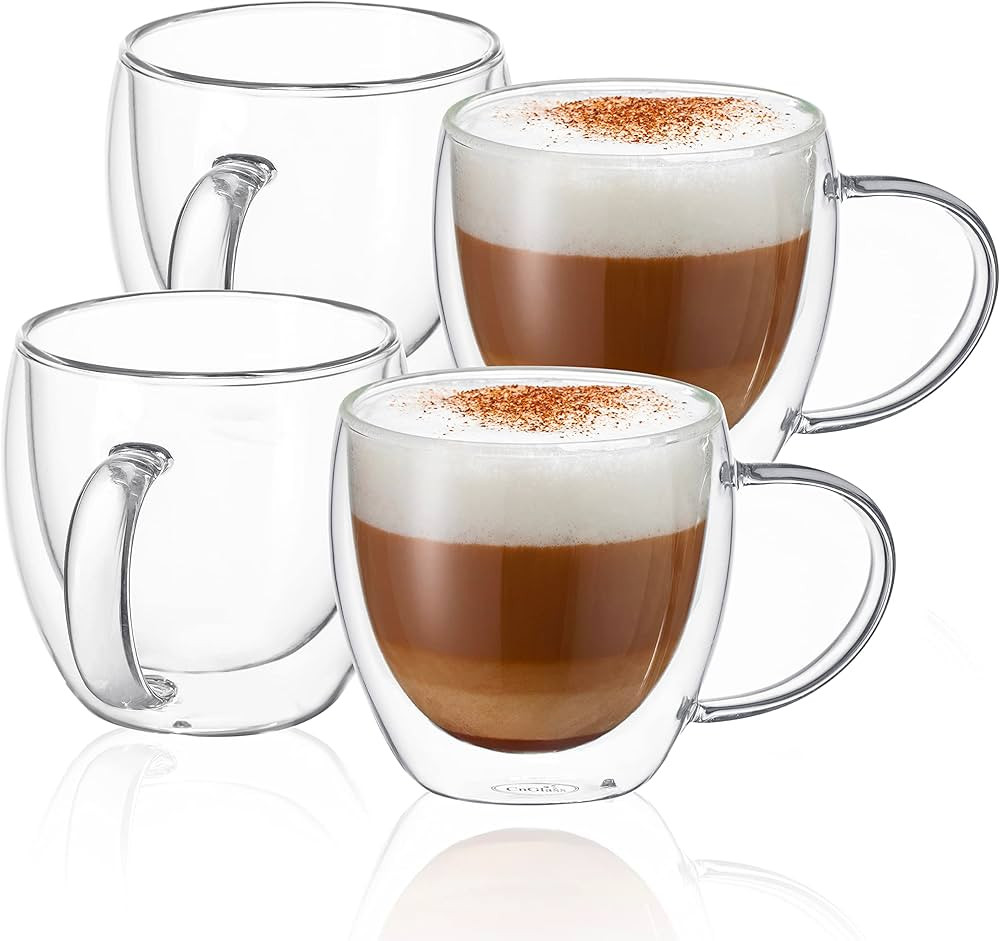 CNGLASS Double Wall Glass Coffee Mugs with Handle,8.5oz Clear Insulated Glass Espresso Cups for H... | Amazon (CA)