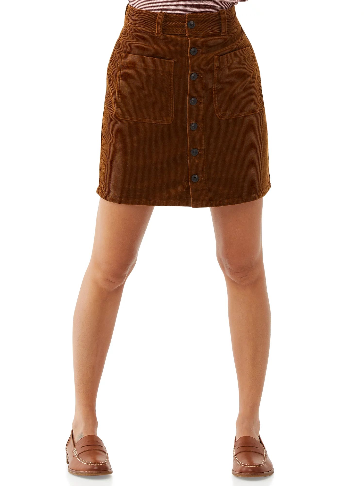 Free Assembly Women's Corduroy Button-Front Skirt | Walmart (US)