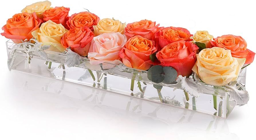 Clear Acrylic Flower Vase Rectangular Floral Centerpiece for Dining Table,17.6 Inch Long Rectangl... | Amazon (US)