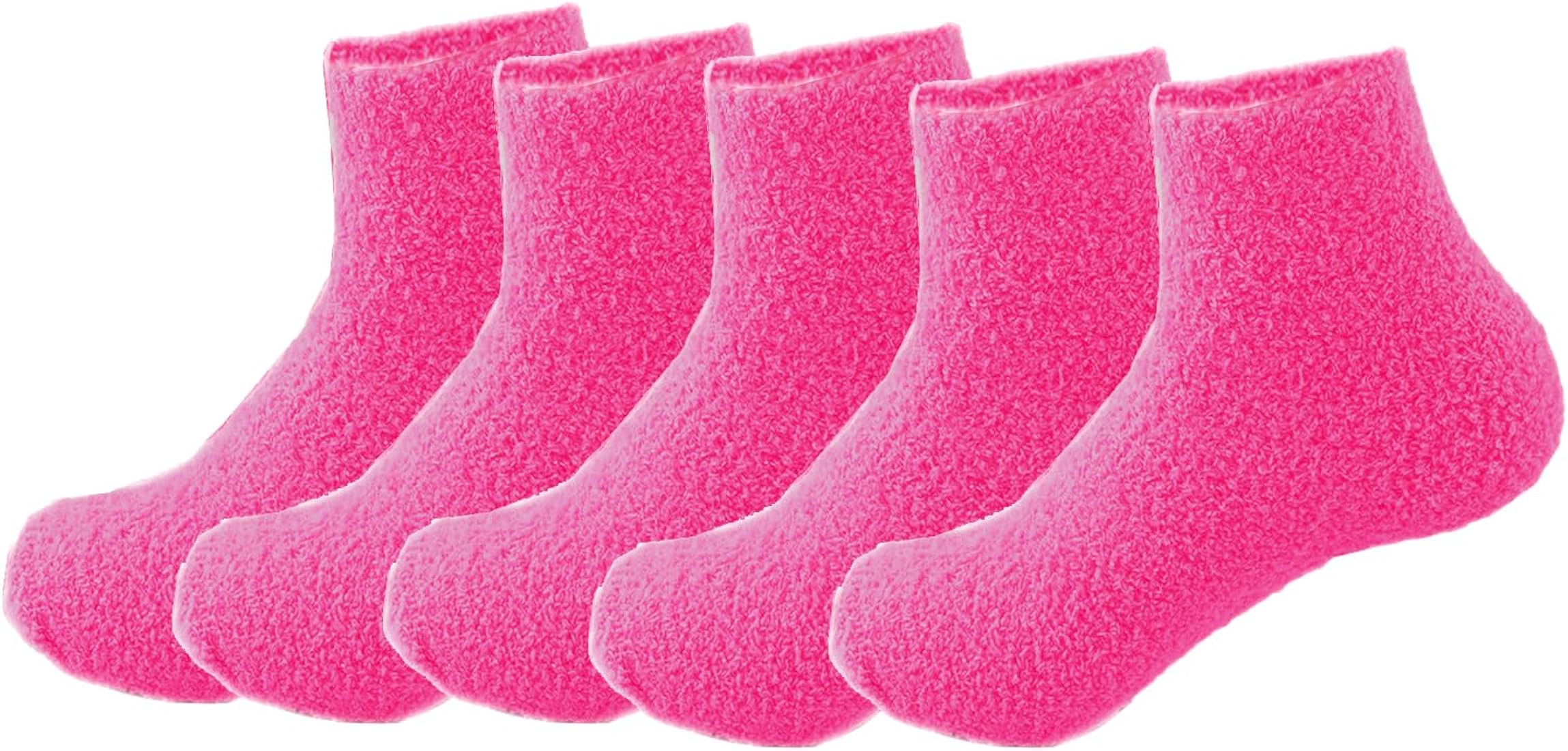 5 Pairs Womens Fuzzy Socks Soft Winter Warm Solid Socks for Ladies | Amazon (US)
