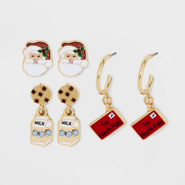 SUGARFIX by BaubleBar Dear Santa Statement Earring Set 3pc - Gold/Red | Target