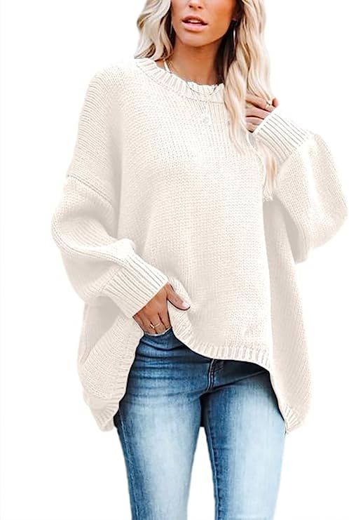 Metyou Women's Oversized Sweater Crew Neck Pullover Tops Long Sleeve Loose Knit Jumper | Amazon (US)