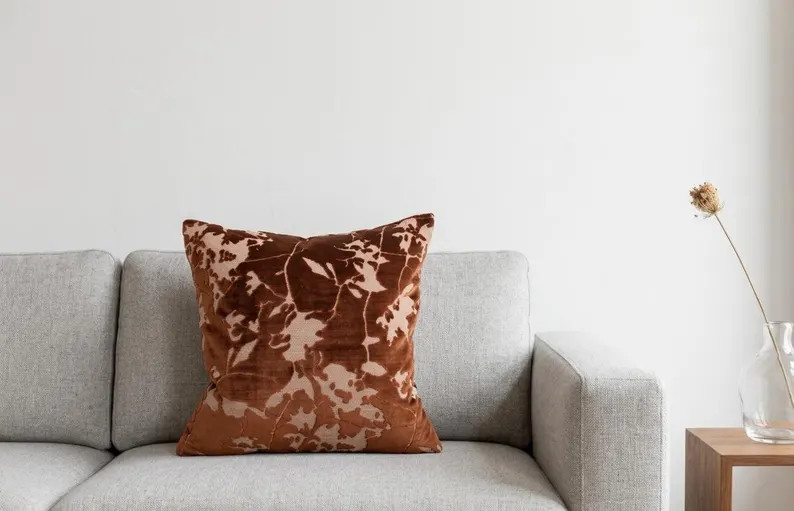 Terracotta Botanical Velvet Pillow Cover 18x18 | Reversible Boho Throw Pillow | Etsy (Global)