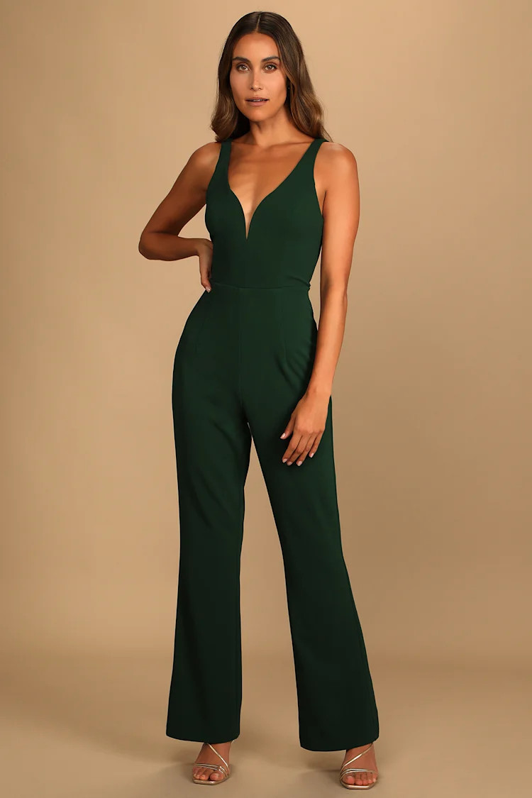 Instant Icon Dark Green V-Neck Sleeveless Jumpsuit | Lulus (US)