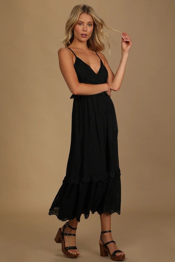 How Much I Love You Black Eyelet Tiered Midi Dress | Lulus (US)