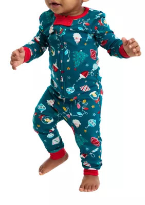 PAJAMARAMA Unisex Infant Holiday Lights Onesie, Teal, 12 Months | Belk