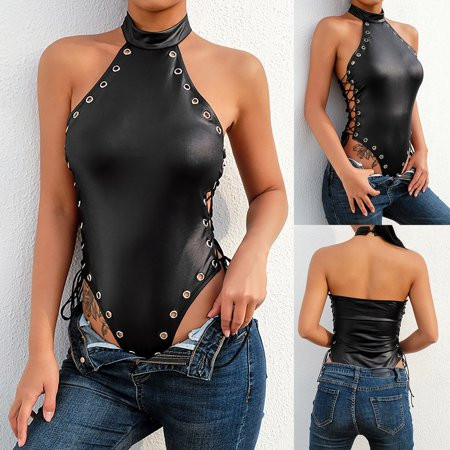 DENGDENG Women s Sexy Halter Bodysuit Babydoll Sexy Halter Leather Lingerie Plus Size | Walmart (US)