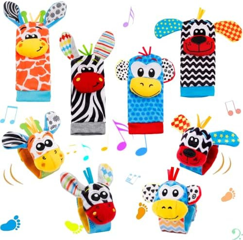 Baby Wrist Rattles Sock Toys - FPVERA Baby Hand Foot Toys 8pcs Ankle Rattlers Soft Feet Arm Finde... | Amazon (US)