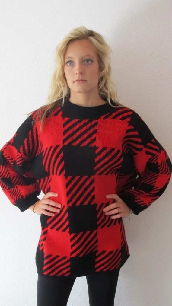 Classic Retro 1980's Red and Black Sweater - Small to Large | Etsy (US)