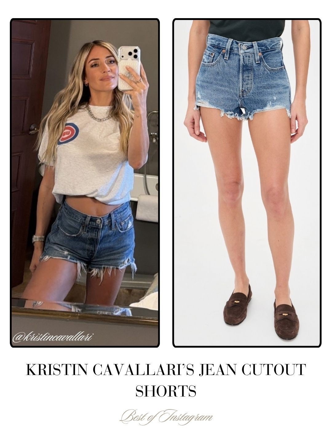 Kristin Cavallari’s Jean Cutout Shorts at the Cubs Game 📸 = @kristincavallari