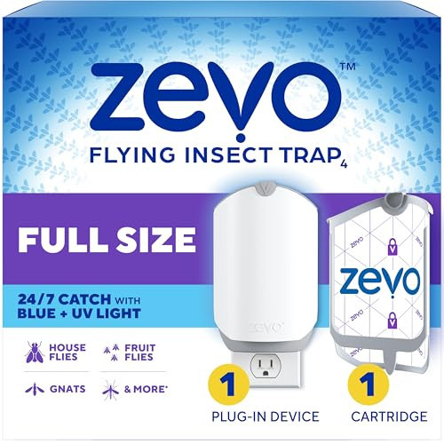 Zevo Flying Insect Trap - Plug-in Indoor Fly Trap and Bug Light Trap Refill with Blue and UV Light - No-Mess Cartridge for House Flies, Fruit Fly Trap and Gnats (1 Plug-in Base and 1 Cartridge) | Amazon (US)
