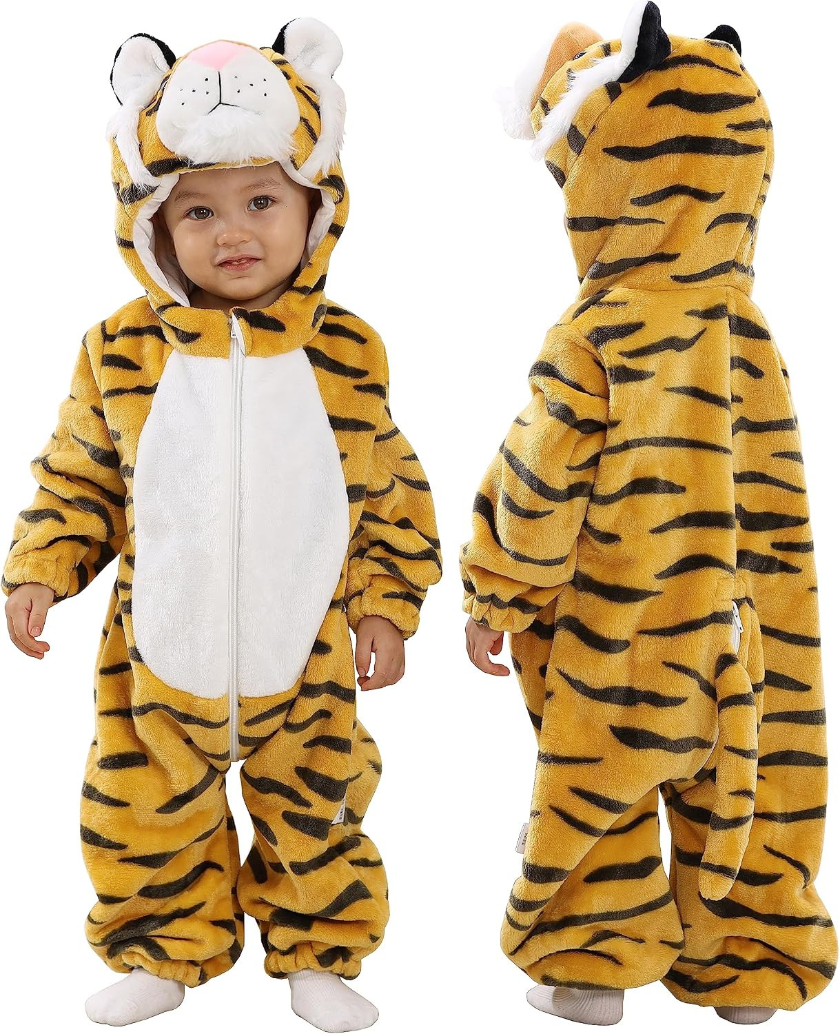 TONWHAR Infants & Toddlers Animal Costume for Halloween & Playwear - Dinosaur Tiger Hooded Romper Jumpsuit for Baby Boy Girl | Amazon (US)