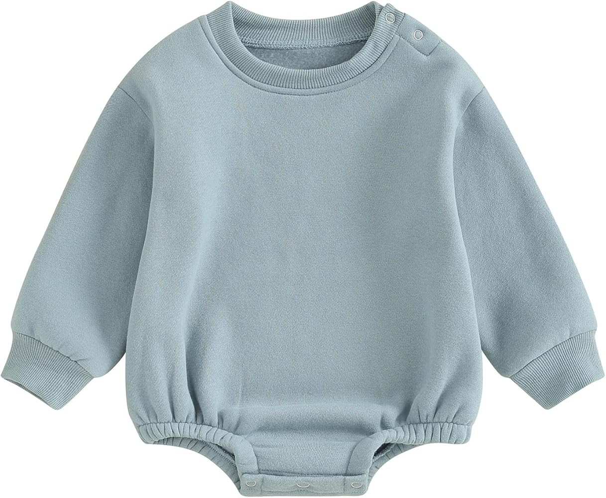 Gueuusu Newborn Warm Sweatshirt Romper Baby Boy Girl Solid Crewneck Long Sleeve Fleece Sweater Bo... | Amazon (US)