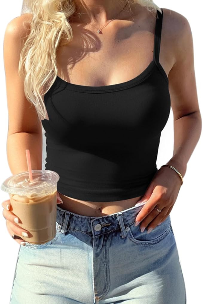 CHYRII Womens Tank Tops with Built in Bra Fashion Workout Top Longline Sports Bra Basic Camisole ... | Amazon (US)