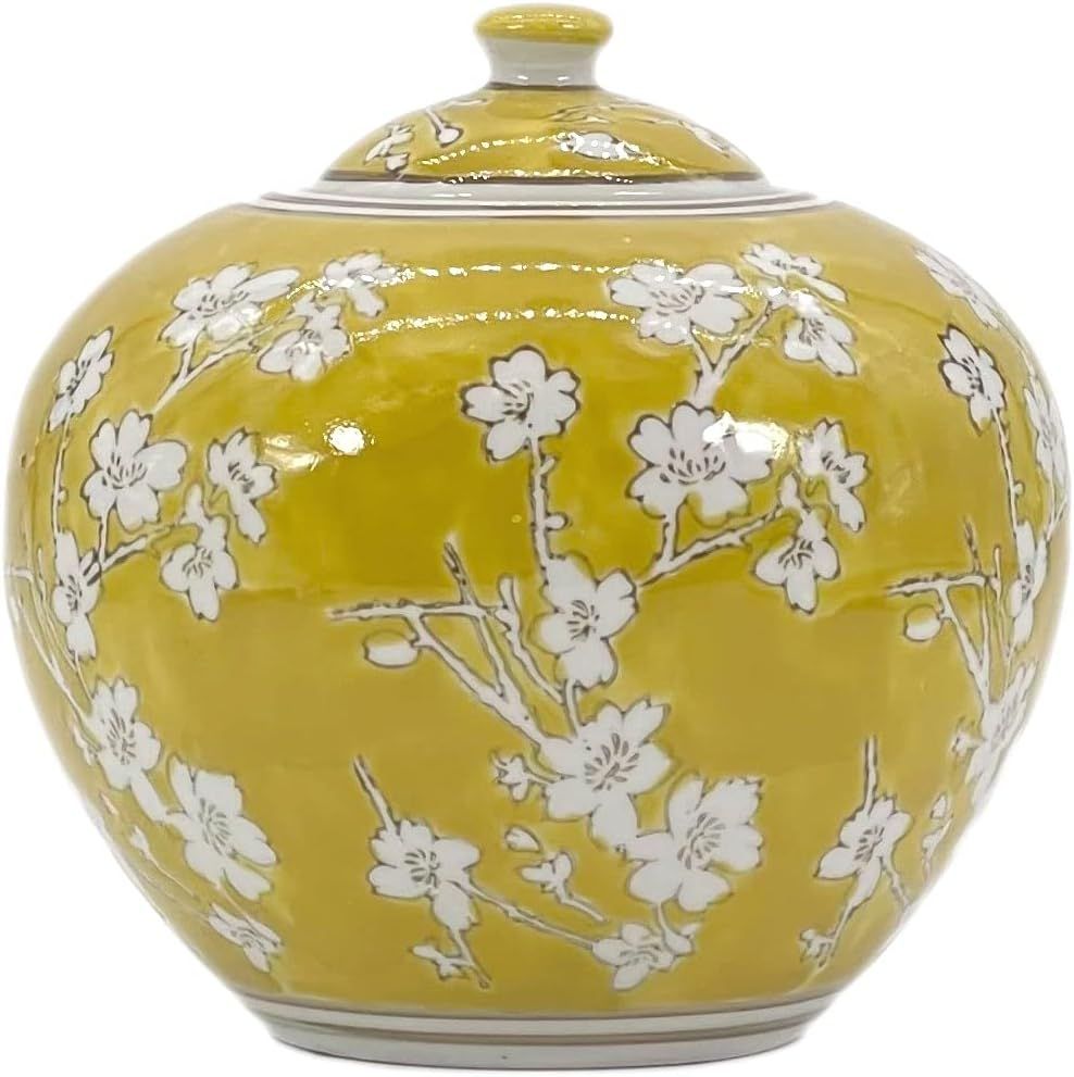 Galt International Yellow and White Floral Chinoiserie Jar 8" w/ Lid - Ginger Jar, Tea Storage, D... | Amazon (US)
